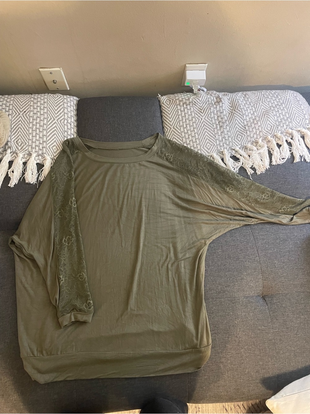 torrid Olive Green Lace-Trim Dolman Sweatshirt
